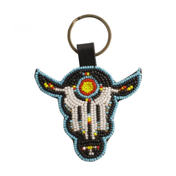 Myra Bag Accessories - Myra Bag Antique Bull Face Beaded Key Fob Keychain